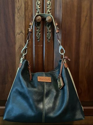 Htf Dooney & Bourke Vintage Black Leather Slouchy Hobo Shoulder Satchel Handbag