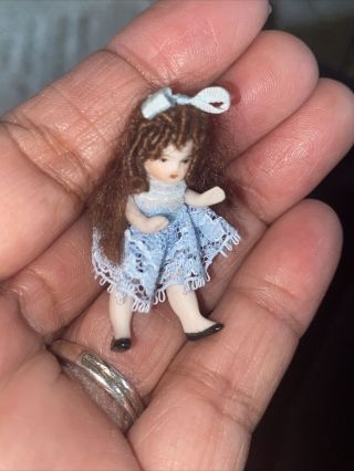VINTAGE ARTISAN DOLLHOUSE MINIATURE TINY 1.  5” JOINTED BISQUE DOLL 2