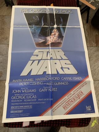 Vintage Movie Poster Back Star Wars Revenge Of The Jedi Tease 1982 27x41 Folded