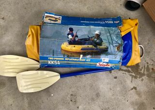 Vintage Sevylor 2 Man Inflatable Raft Boat With Paddles