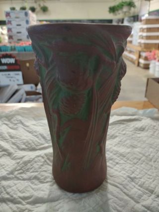 Vintage Peters And Reed Moss Aztec Pottery Vase 10 " Tall No Damage