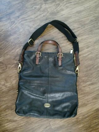 Fossil Black Soft Leather Crossbody Messenger Shoulder Bag Vintage
