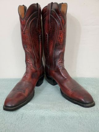 Vintage Classic Lucchese Black Cherry Leather Western Cowboy Boots Size 10 A