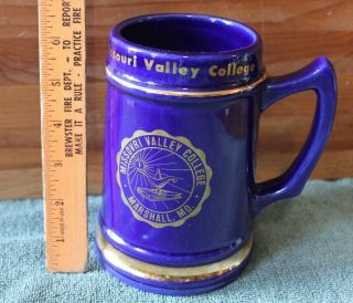 Vintage Missouri Valley College Mug Beer Stein Cup Marshall Mo Cobalt Blue Glaze