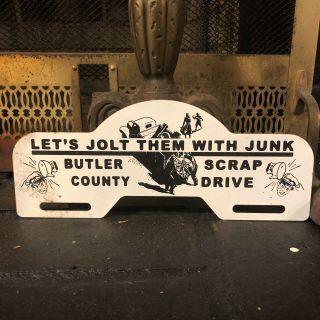 Vintage Butler County Scrap Drive Metal License Plate Topper Sign