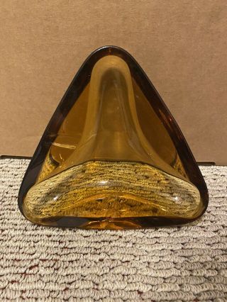 Vintage Viking Glass Amber Triangle Cigarette / Cigar Ashtray 8 "