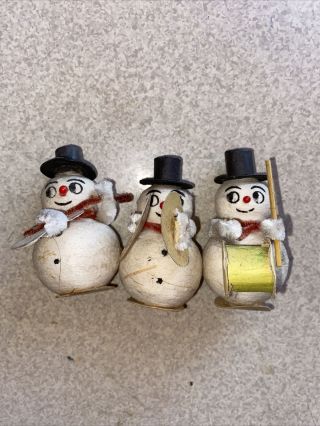 Cotton Spun Chenille Snowmen,  Vintage,  Playing Instruments,  Made In Japan,