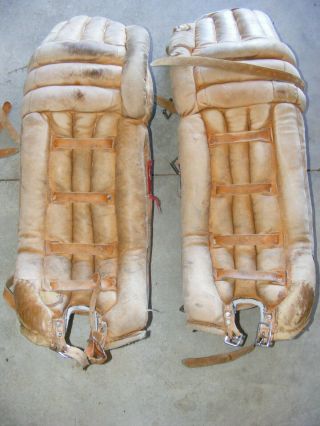 Vintage Leather Goalie Pads By Dr Made In Canada,  Hockey Equipment