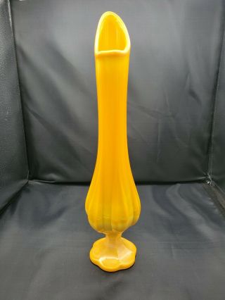 Vintage Mid Century Modern 15 " Orange Slag Glass Thrown Stretch Vase