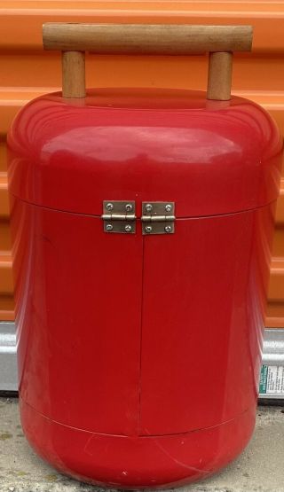 Vintage 1960 ' s Round Coca Cola Metal Cooler Red Styrofoam Picnic Camp Beach 3