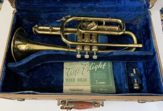 Vtg Roth Fa Reynolds Cornet Trumpet W/ Bach Corp Ny 7c Trumpet Mouthpiece Case