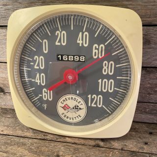 Vintage Chevrolet Corvette Large Round Indoor Outdoor Thermometer Great