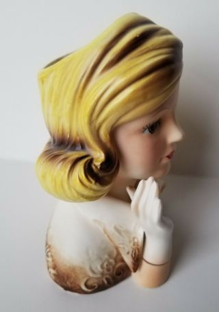 Vintage 1960 ' s LEFTON Porcelain 624 Head Vase BIG Patty Duke Hair w Gloved Hand 3