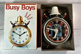 Vintage West Germany " Busy Boys " Wind Up Novelty Alarm Clock By Jerger,  1 Owner