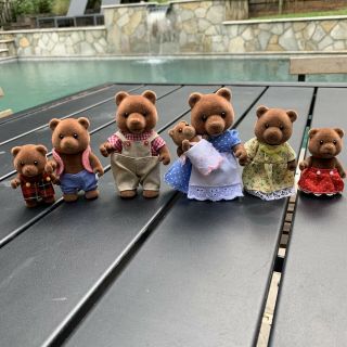 Calico Critters Sylvanian Families Vintage Timbertop Bear Family Of 7