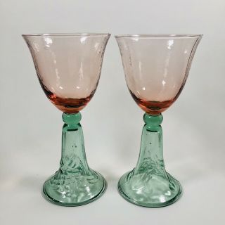 Set Of 4 Vintage Pfaltzgraff Garden Party Impressions Goblets Green Pink Grapes