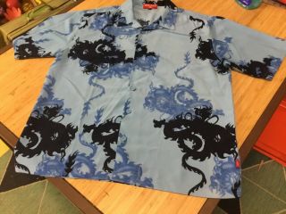 Vintage Jnco Jeans Mens Sz Xl Button Up Silk/ Hawaiian Shirt Dragon Flames