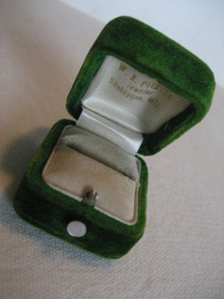 Vintage Green Velvet Ring Box With Mother Of Pearl Push Button