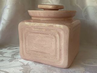 Rare Vtg Large Bauer Mid Century 50s Square Pink Speckled Cookie Jar W Lid