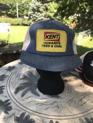 Vintage Kent Feeds Howards Feed And Coal Denim Mesh Snapback Hat Cap Patch Usa