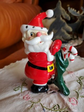 Vintage Christmas Kreiss Santa Claus Figurine Japan Candycane Stocking Vhtf