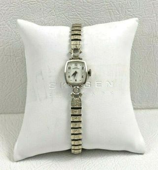 Vintage 10k White Gold Lady Hamilton Diamond 17 Jewel Wrist Watch Running