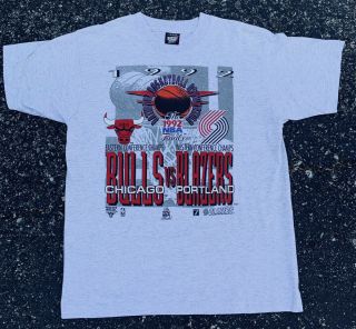 Vtg Chicago Bulls 1992 Nba Championship Screen Stars Gray T - Shirt L Jordan