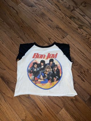 Vintage 1987 Bon Jovi Slippery When Wet Tour Of The World Jersey Shirt Sz L