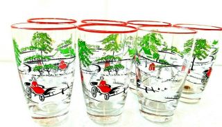Vintage 50’s Libbey Currier And Ives Drinking Glasses - Winter Christmas Set Of 7