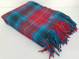 Vintage Pendleton 100 Virgin Wool Turquoise & Red Plaid Throw Blanket 52x76 Hk