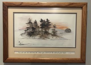 Vintage Rare Mads Stage Water Color Woods Print With Bible Verse Jer 29:13