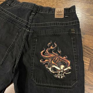 Rare Vintage 90s Jnco Jeans Embroidered Flame Skull Logo Skater Shorts Sz 36