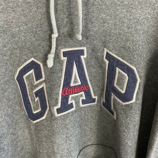 GAP Athletic VTG 90s Grey Fleece Spellout Hoodie Sweatshirt Large 2