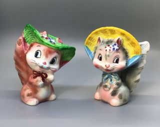Vintage Py Japan Anthropomorphic Squirrels In Bonnets Salt And Pepper Shakers