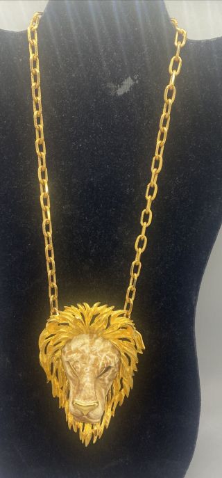 4 " Huge Massive Vintage Unsigned Razza Lion Head Pendant Chunky Chain Necklace