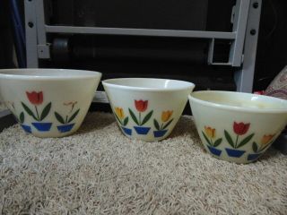 Vintage Fire King Tulip Bowl Set Of 3