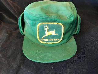 Vintage John Deere Advertising Farmer Hat - Winter Ear Flaps By K - Brand (m - L)