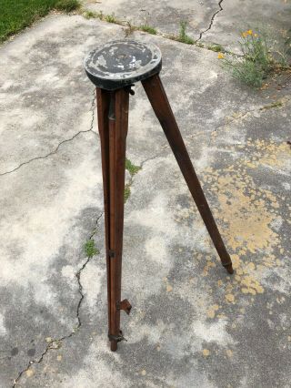 Vintage Wooden Tripod With Metal Top Telescopic Adjustable Legs Extension