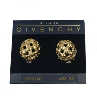 Vintage Givenchy Round Basket Weave Gold Tone Clip Earrings Runway Signed