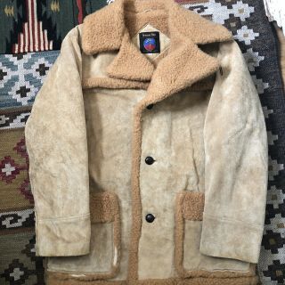 Vintage Grande Bay Suede Leather Sherpa Western Coat Jacket Size 44 Marlboro Man