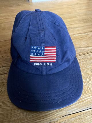 Vintage Polo By Ralph Lauren Polo Usa Flag Hat/cap In Blue O/s Pre - Owned