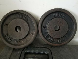 2 Vintage York Bar Bell Plates 10 Lbs Standard 1 " Plates Plate.  20lbs Total