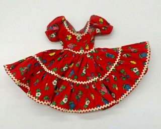 Vintage Mary Hoyer Doll Tagged Red Floral Dress