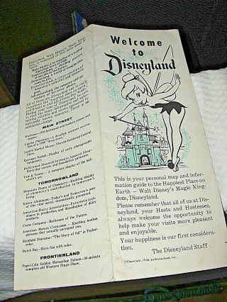 Vintage 1956 " Welcome To Disneyland " Park Guide Map Disney Tinkerbell