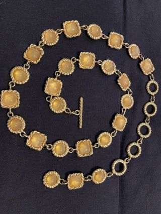 Vintage 80s Necklace Brushed Gold Gripoix Style 32” Necklace