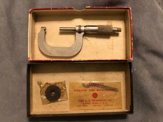 Vintage Starrett Micrometer Caliper No.  2c 1 - 2 " W/ Lock Nut & Ratchet Stop Iob