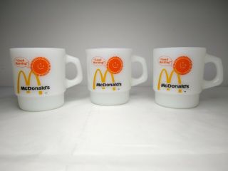 Set Of 3 Vintage Mcdonalds Anchor Hocking Good Morning Sun Coffee Mug Milk Glass