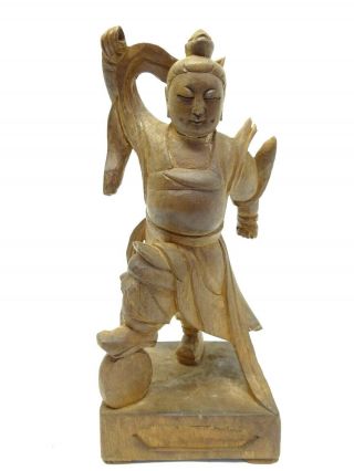 Vintage Hand Carved Wood Decorative Asian Nezha Protection Deity Chinese Figure