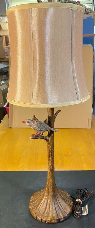 Vintage Bird On Branch Table Lamp With Shade And Heavy Read