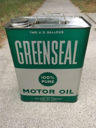 Vintage Greenseal 2 Gal Motor Oil Can Red Seal Oil Company Ferndale Mi